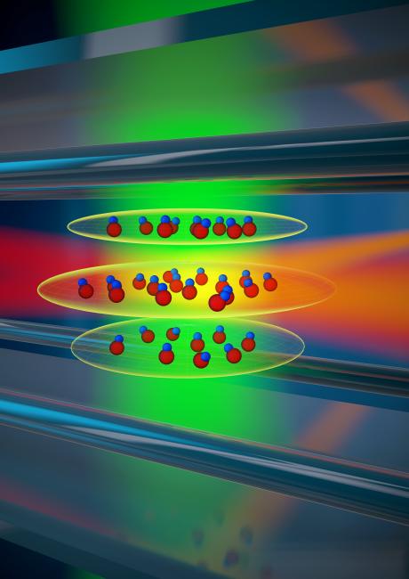 Artist's rendering of molecules in our experiment confined to a stack of two-dimensional layers.